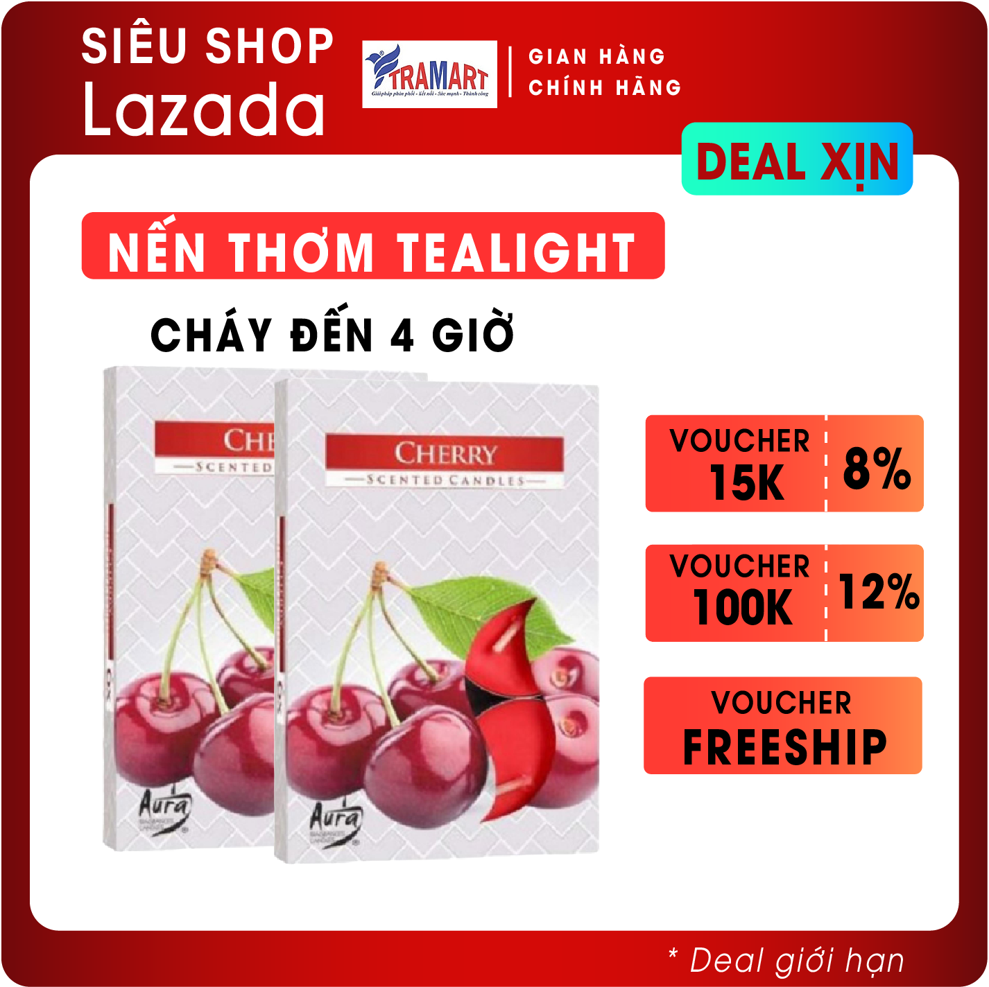 Hộp 6 nến thơm Tealight Bispol Cherry BIS5927 (Hương quả cherry)