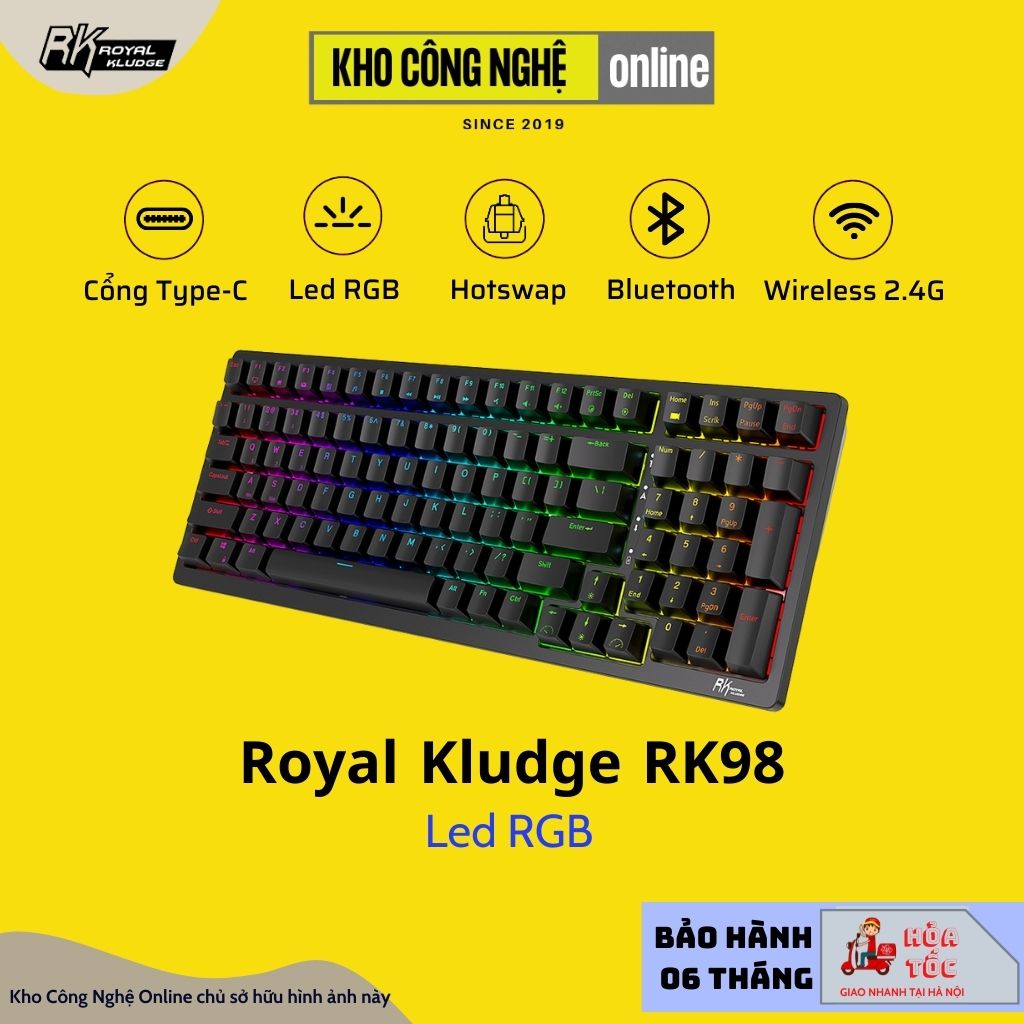 Bàn phím cơ không dây RK98 hotswap kết nối 3 chế độ