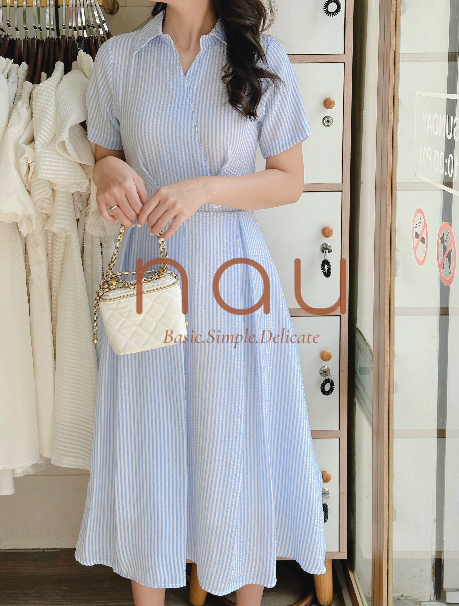Blue striped midi shirt