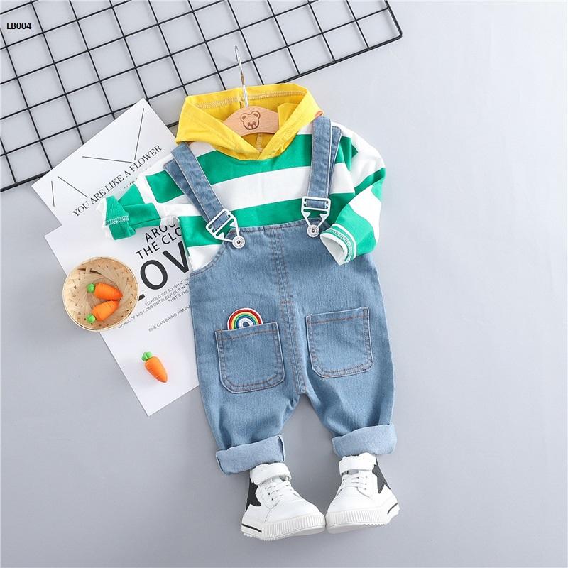 [HCM]Set yếm denim sọc kẻ dành cho bé trai LB004