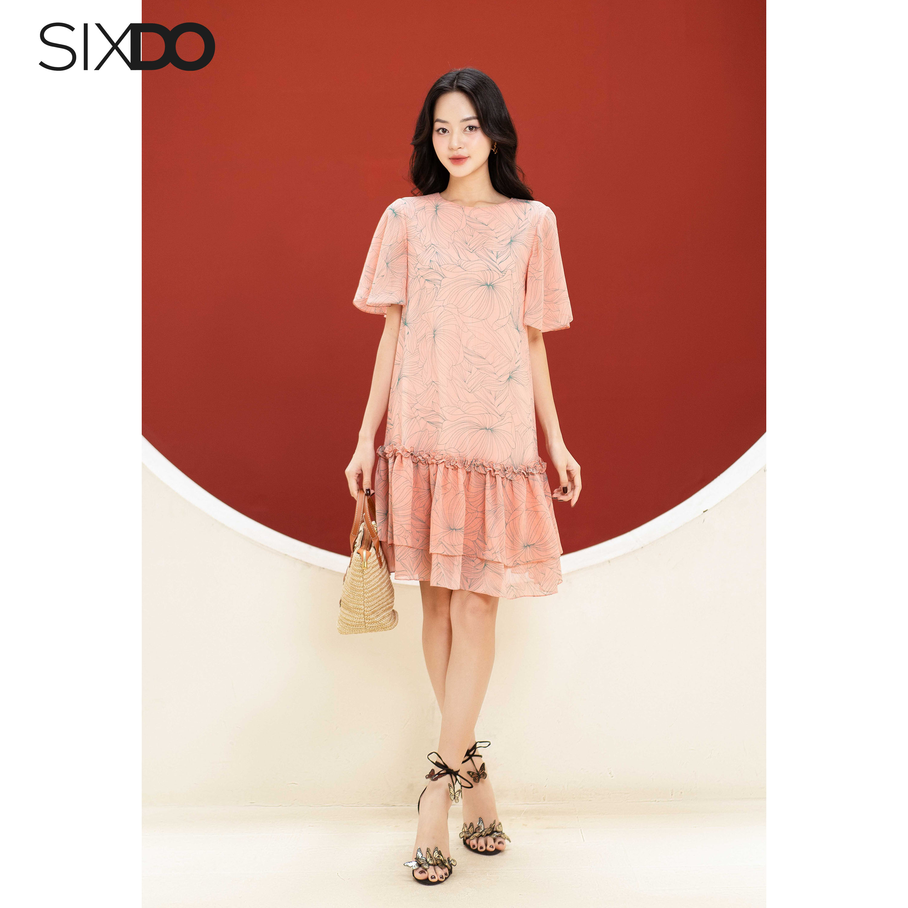 Đầm voan hoa mini cổ tròn SIXDO (Floral Voile Mini Dress)