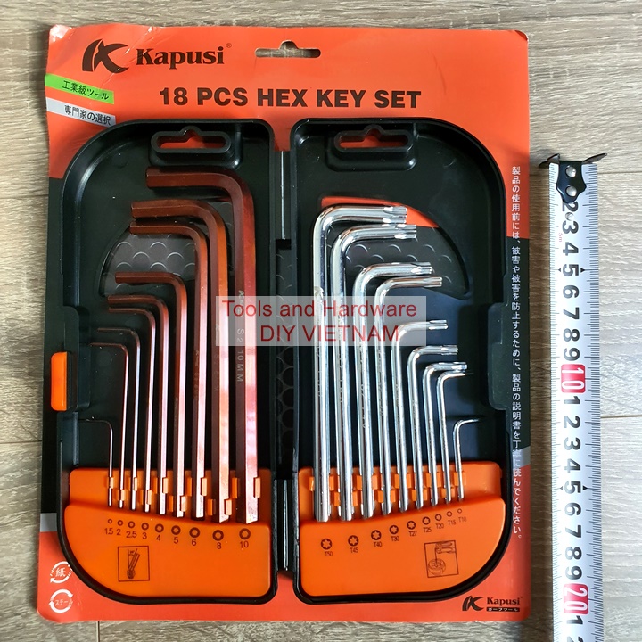 [Ảnh thật] [Chính hãng] Bộ Lục Giác 18 chi tiết đầu bi và đầu sao Hãng Kapusi Nhật Bản, Bảo hành 12 tháng