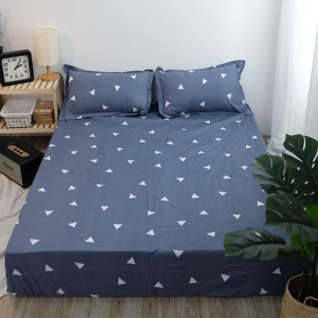 Sét 3 Món Ga Gối, Bộ Ga Gối, Ga Trải Giường, Sét Ga Gối Nhiều Kích Thước Chất Cotton Poly Mẫu TIM VÀNG (được chọn mẫu)
