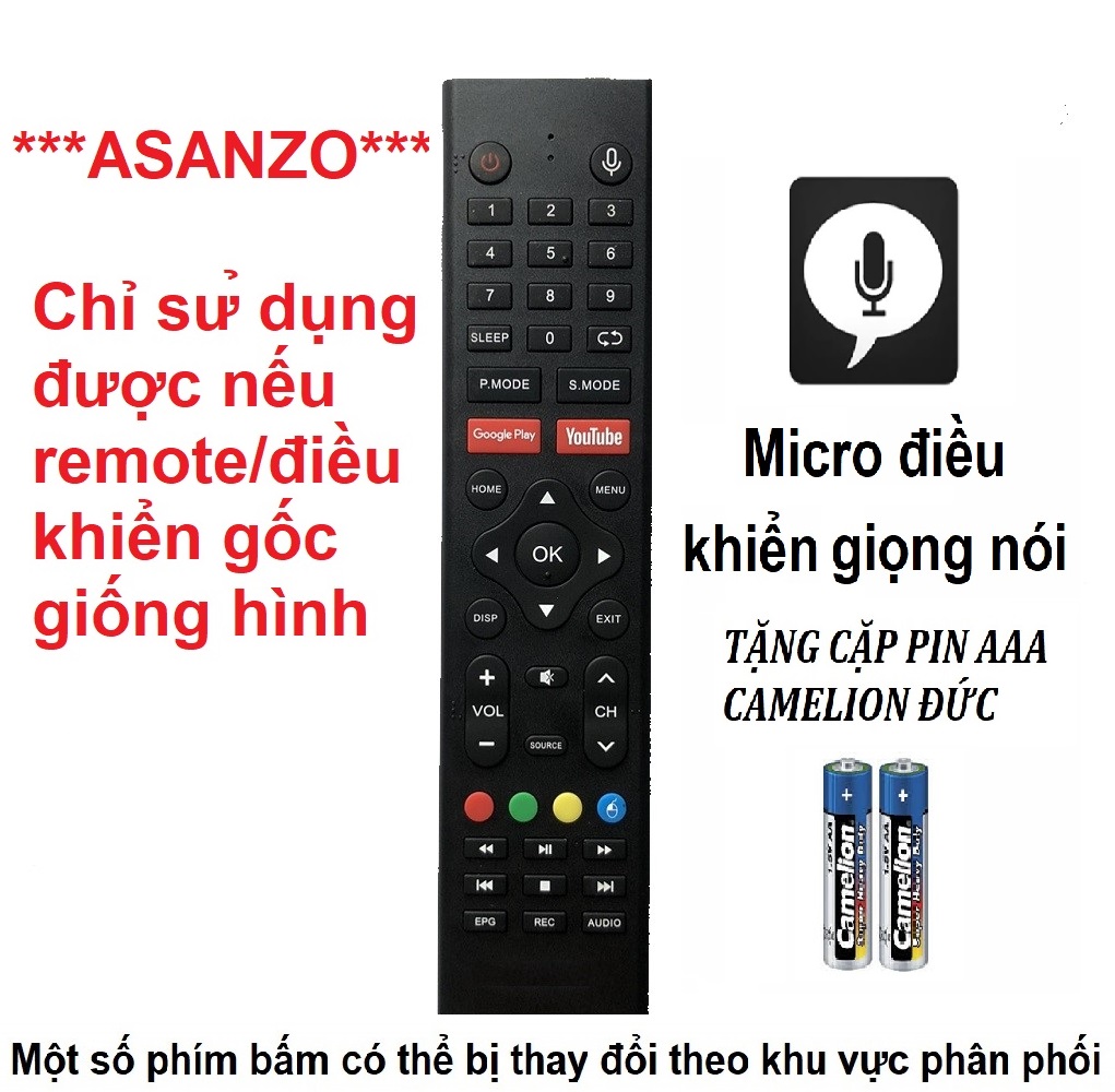Remote điều khiển tivi asanzo micro điều khiển giọng nói model 2021