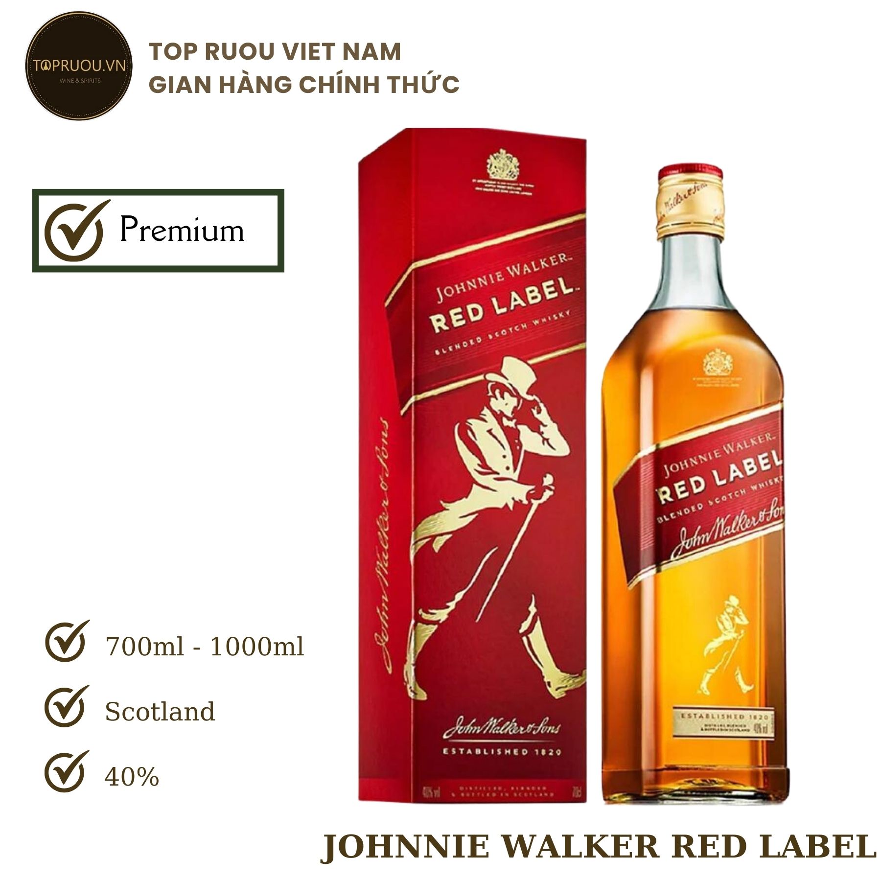 [TopRuouVietNam] Rượu Whisky Johnnie Walker Red Label 700ml - 1000ml [Hàng Thật]