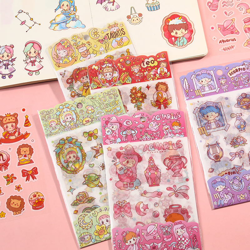 Tập 4 tờ sticker dán 12 Cung Hoàng Đạo