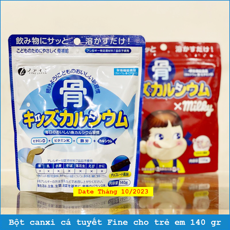 Bột Bone's Calcium for kids túi 140g bổ sung canxi xương cá tuyết Nhật Bản - Bột canxi cá tuyết Fine cho trẻ em nội địa Nhật Bản