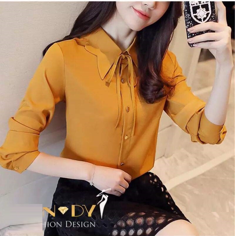 Áo sơ mi công sở tay dài cổ kiểu cánh bướm
