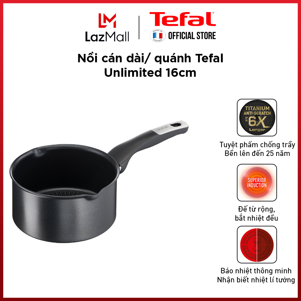 Nồi cán dài chống dính đáy từ Tefal Unlimited 16cm, dùng cho mọi loại bếp- Sản xuất tại Pháp- Gian hàng chính hãng bảo hành 2 năm-G2552802