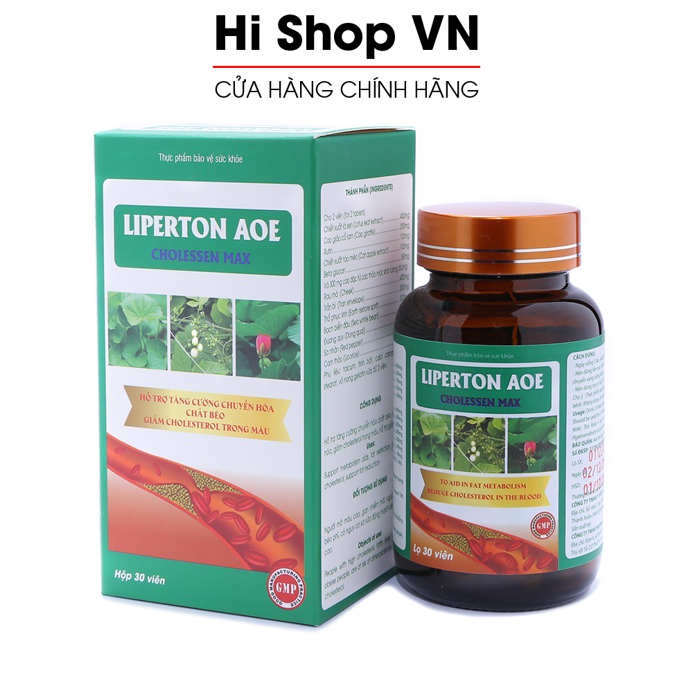 Liperton AOE hỗ trợ giảm mỡ máu, giảm béo, giảm cholesterol trong máu - Chai 30 viên