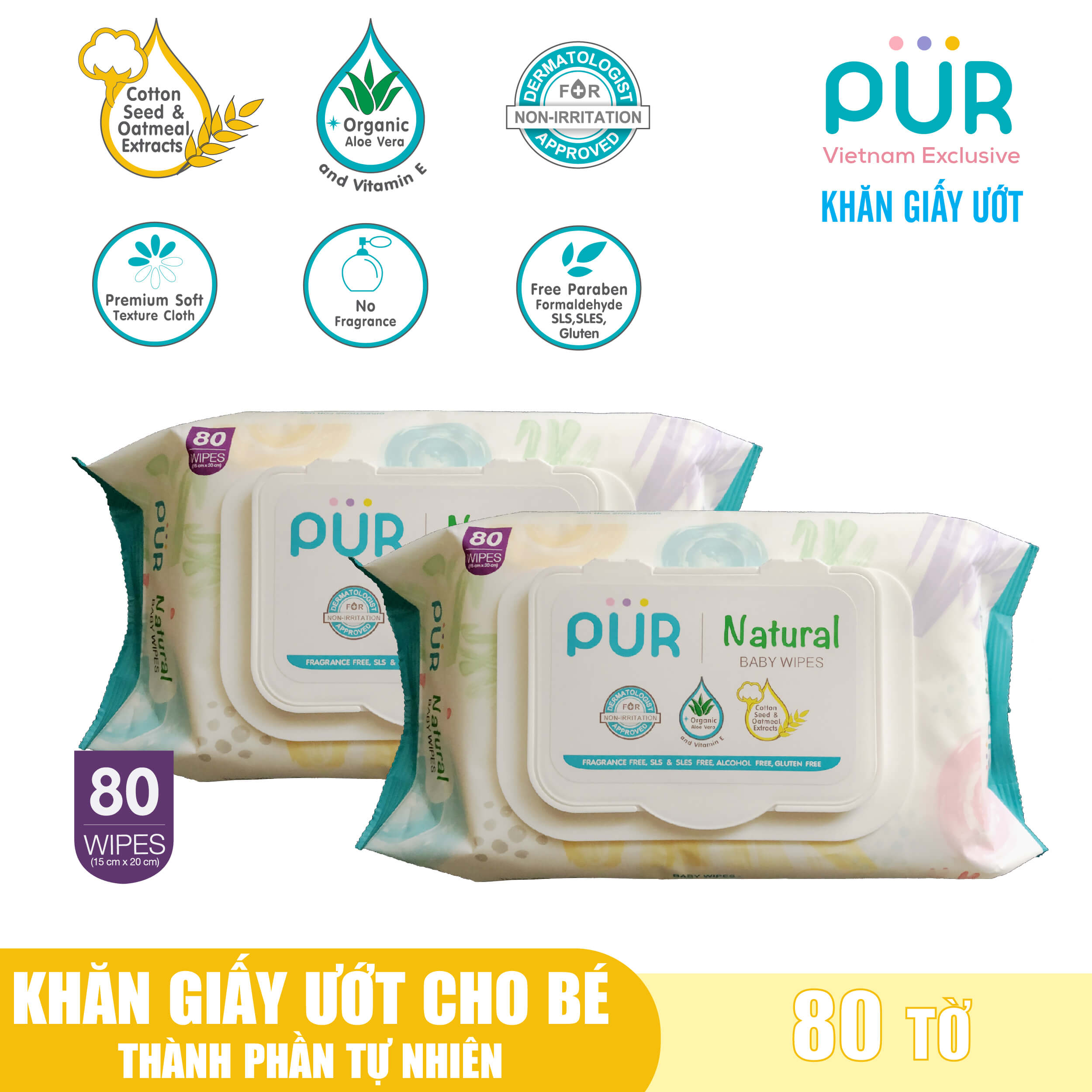 Combo 3 gói khăn ướt Pur loại 80 tờ