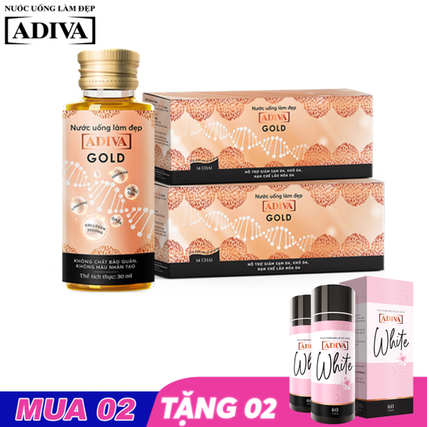 MUA 2 TẶNG 2 - MUA 02 Hộp Collagen ADIVA GOLD (14chai x30ml) - TẶNG 02 Hộp White ADIVA