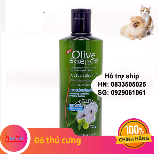 Hanpet - Sữa tắm chó mèo OLIVE Loại cho chó mèo lông trắng Sữa tắm tinh dầu ô liu chó mèo 450ml - dầu gội thú cưng