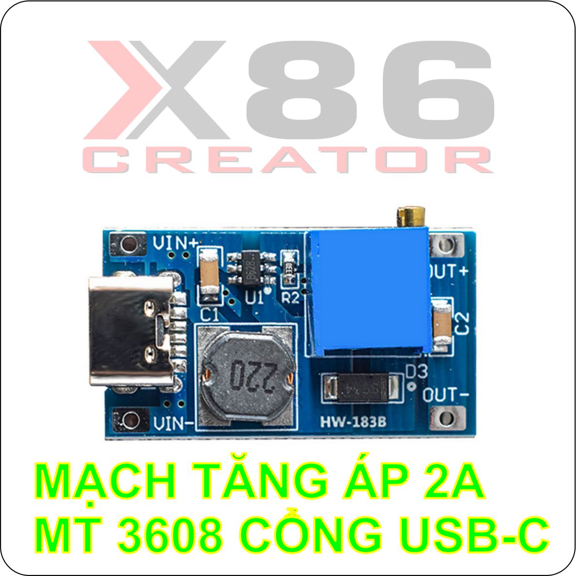 MẠCH TĂNG ÁP DC-DC MT3608 2A CỔNG USB TYPE C X86