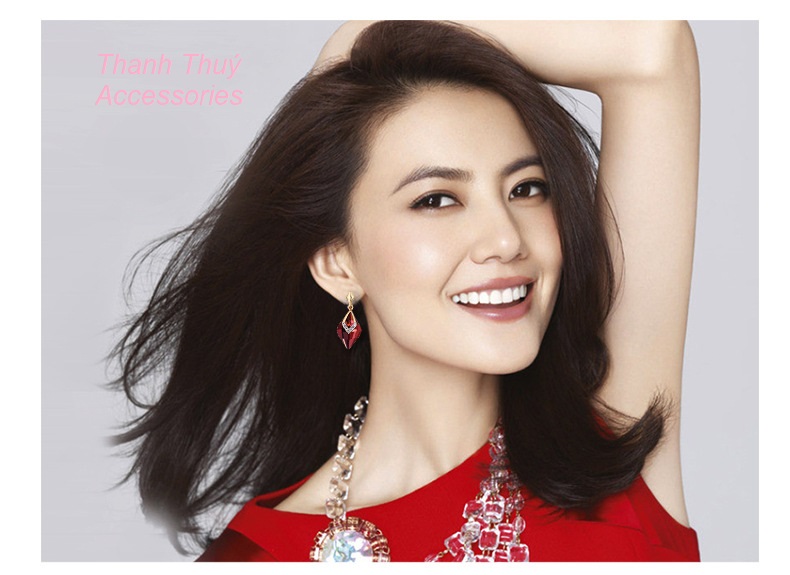 Bông tai bạc 925 đính đá màu đỏ