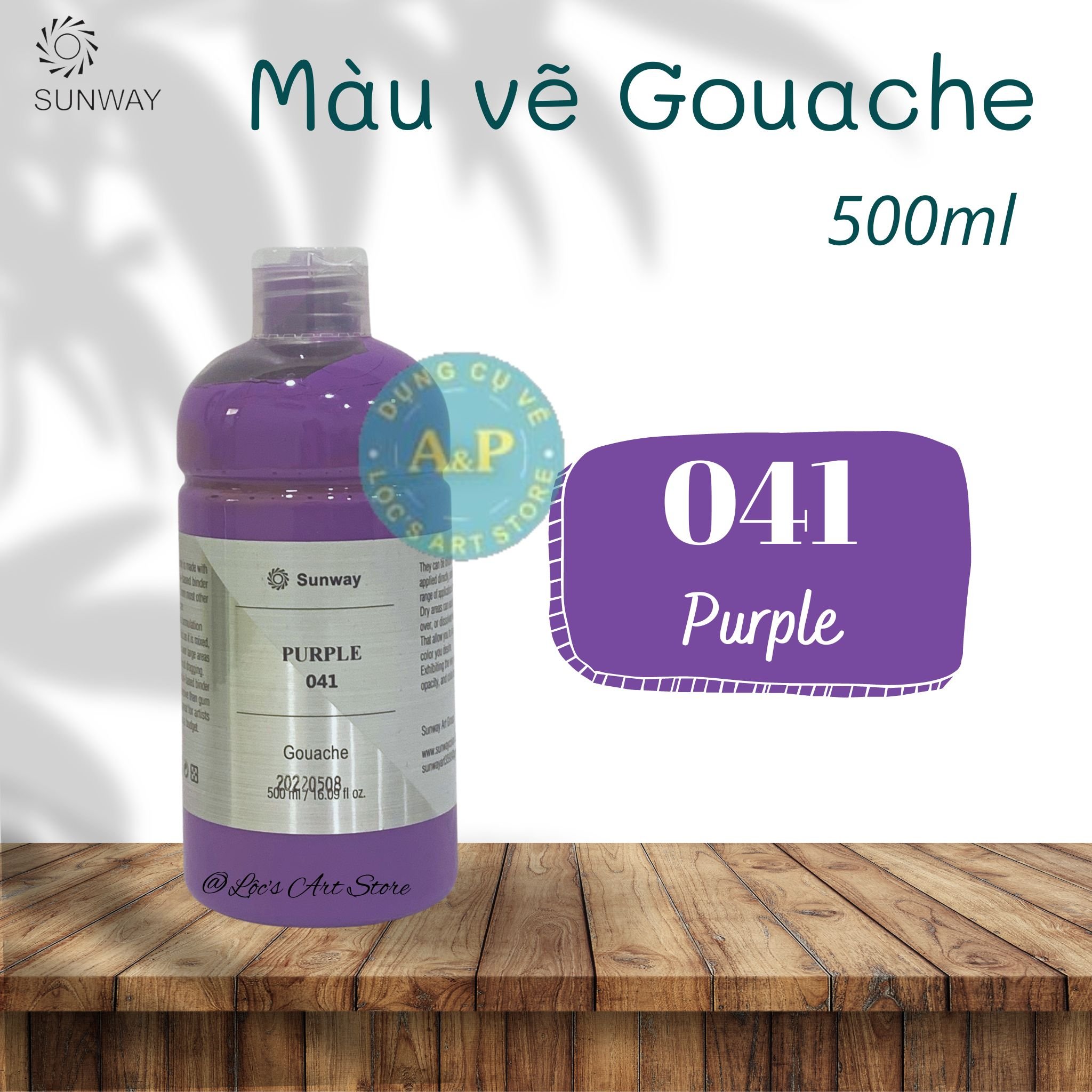 Màu vẽ gouache, màu bột sunway đài loan chai 500ml