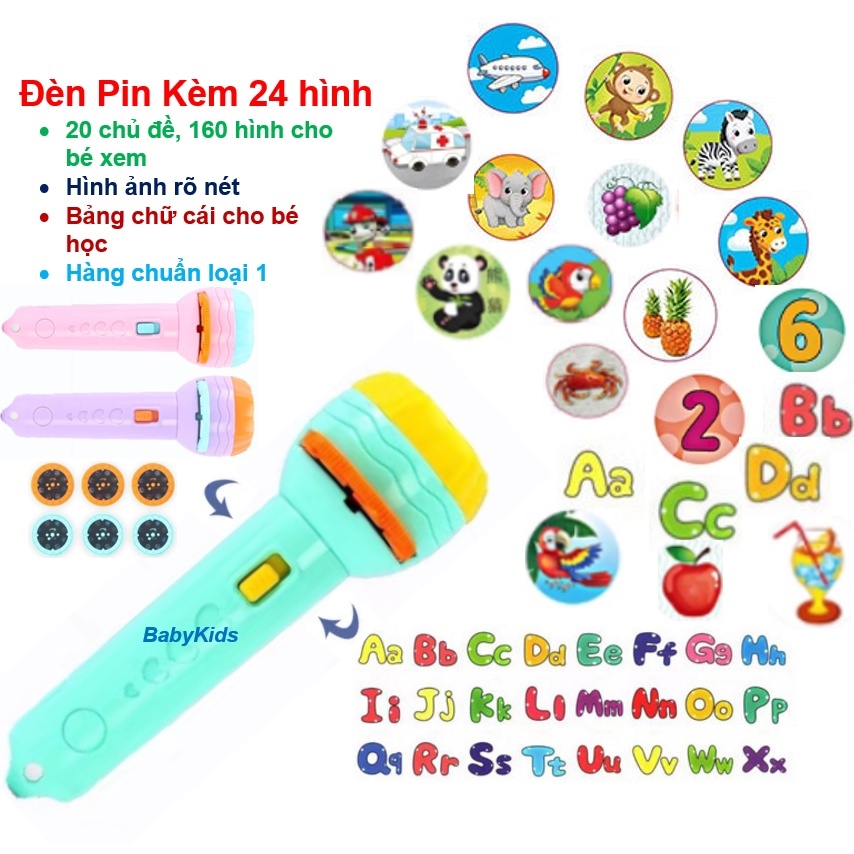 【sẵn sàng】 Đèn Pin chiếu hình 24 hình động vật cho bé