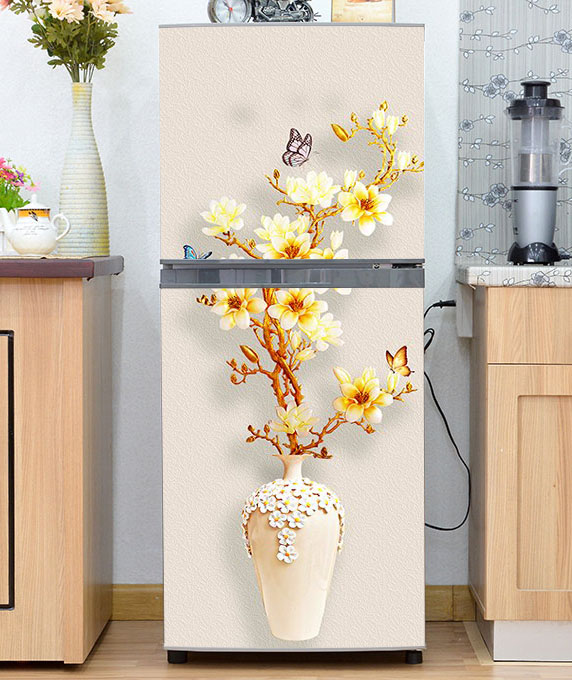 Decal, miếng dán trang trí tủ lạnh - Mẫu bình Hoa Mai