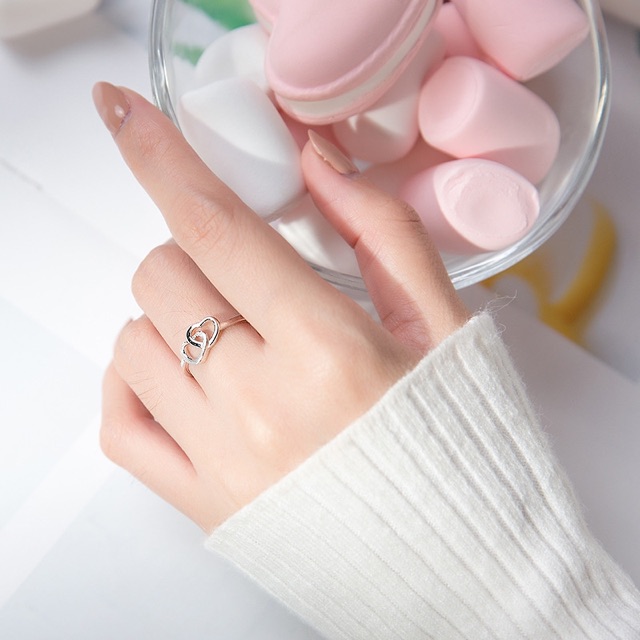 💘 NHẪN BẠC NỮ TRAI TIM LỒNG H.A.S SILVER 💘 S925 PHỦ BẠCH KIM FREESIZE 💘