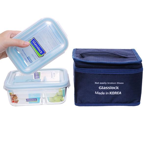 >> BÁO GIÁ BỘ 2 HỘP HCN CHIA NGĂN (670ML, 400ML) VÀ TÚI GIỮ NHIỆT GLASSLOCK LUNCH SET 02-2 | Shopee Lazada Sendo Tiki mới nhất 140 Bộ đựng đồ ăn trưa gồm 2 hộp thủy tinh cường lực Glasslock, hình chữ nhật 400ml + 670ml + túi giữ nhiệt, Kín hơi, tiện dụng, an toàn, dùng trong lò vi sóng, Made in Korea