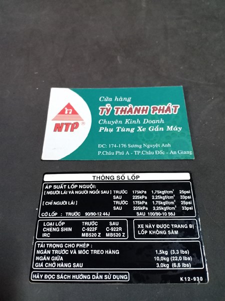 Tem thông số lốp Lead 125 đời 2015 zin ( 1 miếng )