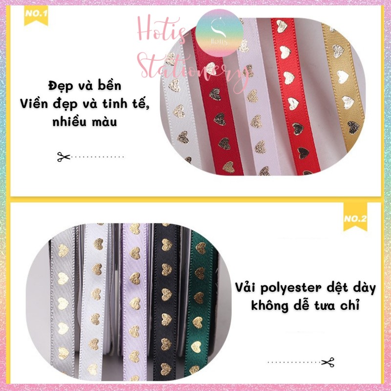 [HOTIS] [Lẻ 1m/ 5m] Ruy băng lụa trái tim bản rộng 1cm - 10 màu