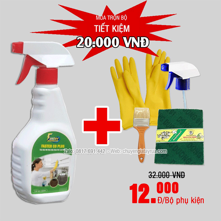 Chai Xịt Đa Năng Siêu Tẩy Dầu Mỡ Bếp, Lau Bếp Gas, Vệ Sinh Máy Hút Mùi Nhà Bếp Lâu Ngày Faster CO 500ml (Tặng Thêm 2 Phụ Kiện Vệ Sinh)