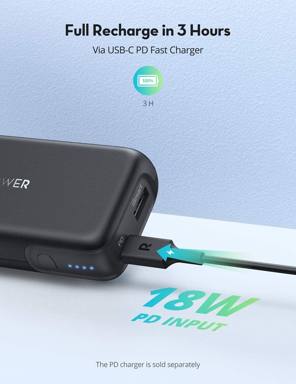 [Nhập LAZSOCIAL100K giảm 15% tối đa 100K]Sạc dự phòng RAVPower 10000mAh 29w (RP-CPBN001)