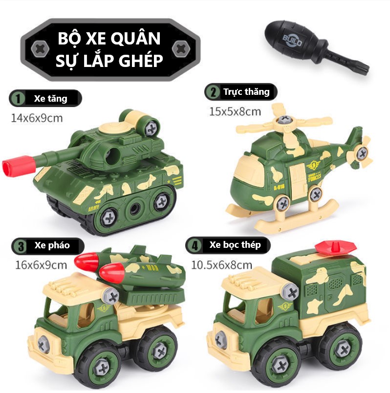 Bộ 4 xe lắp ghép - Cho bé tháo lắp khám phá