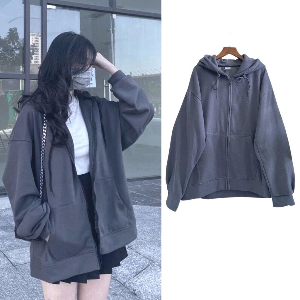 Áo Khoác Hoodie Trơn Khóa Zip Nam Nữ Ulazzang Unisex Hot Trend Bền Màu Blackwhite1