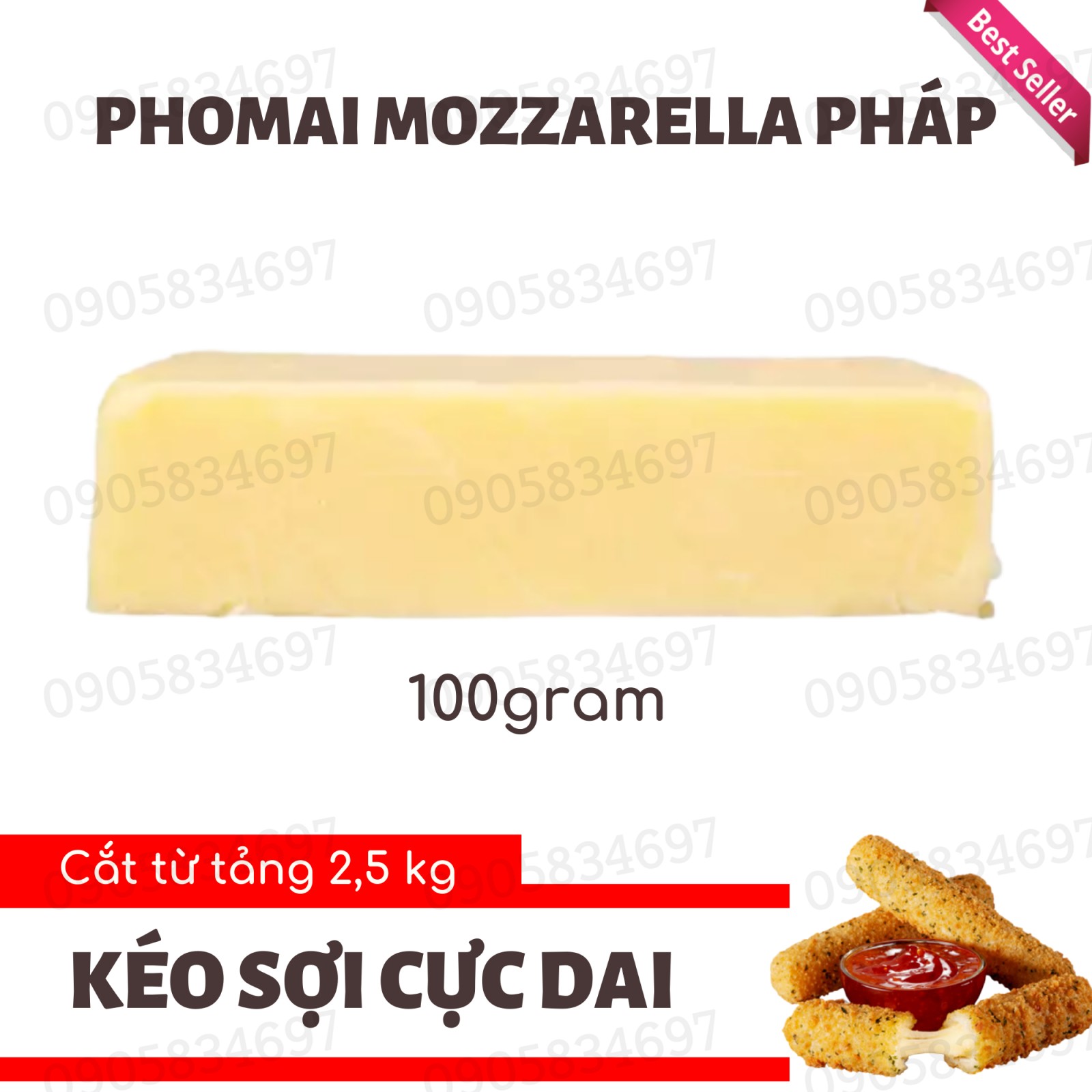 Phomai Mozzarella Maestrella Pháp - Cắt Sẵn Khối 100gr, Nấu Phủ Tokbokki