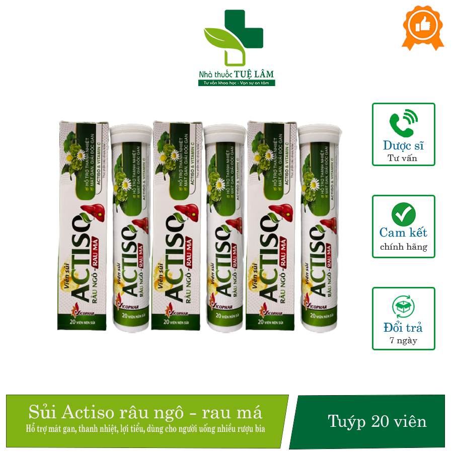 Viên sủi Actiso râu ngô - rau má hộp 20 viên hỗ trợ thanh nhiệt, mát ...