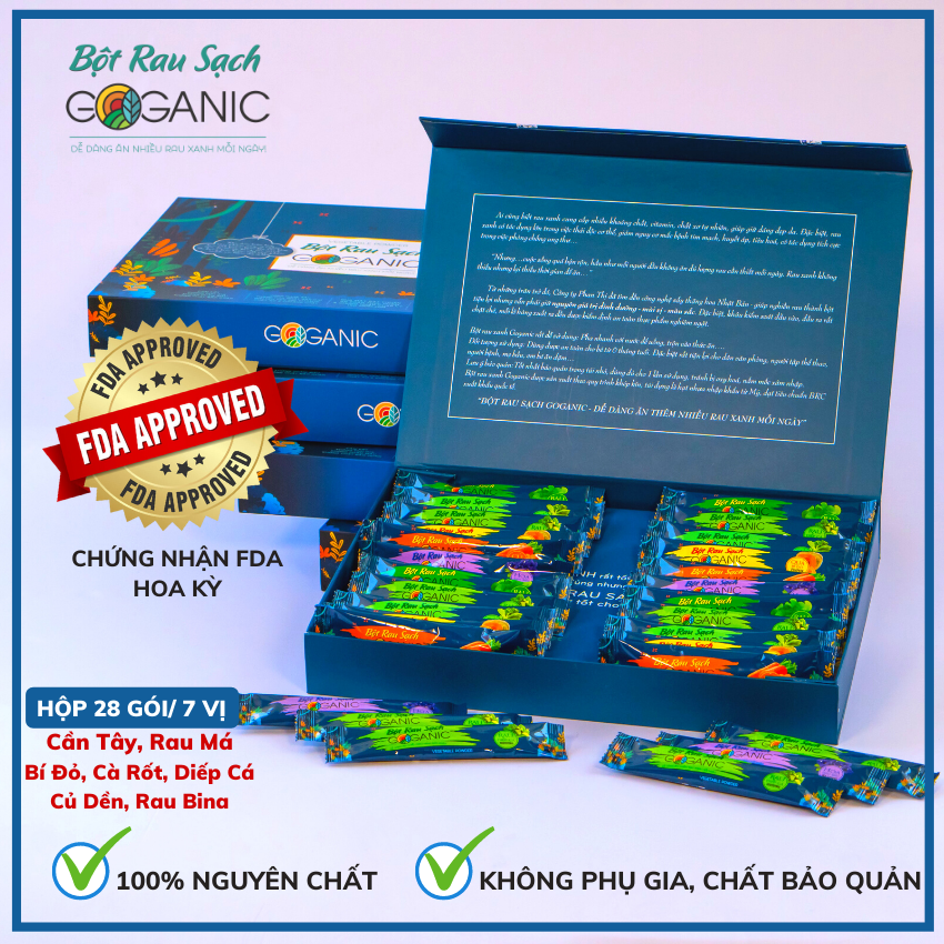 Bột Rau Sạch Goganic, dùng Giảm Câ n, Detox cơ thể, người không ăn được rau, ăn dặm, bổ sung rau, tập thể thao, người bệnh, quà tặng hộp 28 gói 7vị