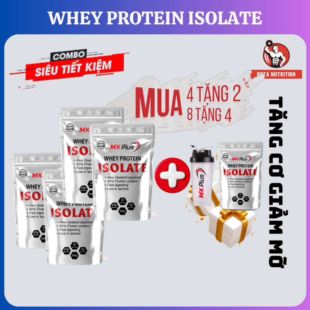 COMBO 4 TẶNG 1 - TĂNG CƠ GIẢM MỠ WHEY ISOLATE PROTEIN MXPLUS