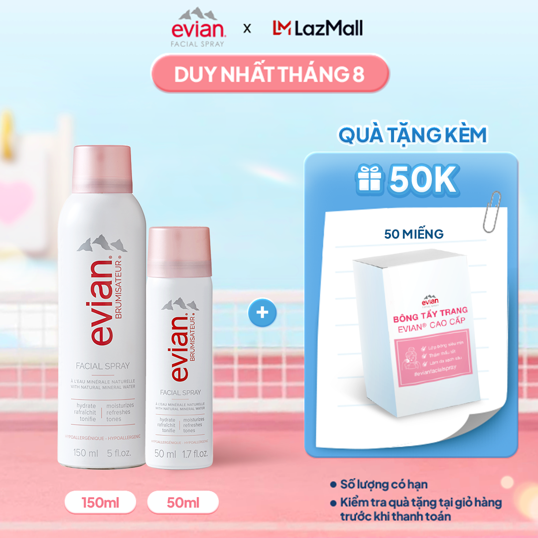 [DATE 9/2026] Combo 2 xịt khoáng cấp ẩm và làm dịu da Evian 150ml + 50ml