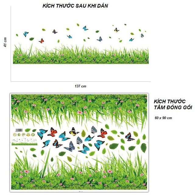 [HCM]DECAL DÁN CHÂN TƯỜNG CỎ XANH VÀ BƯỚM