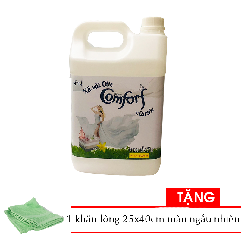 Nước xả vải Comfort Thái Lan 1 lần xả can 5 lít (Trắng) Tặng 1 khăn tắm cotton siêu mềm 25x40cm màu ngẫu nhiên