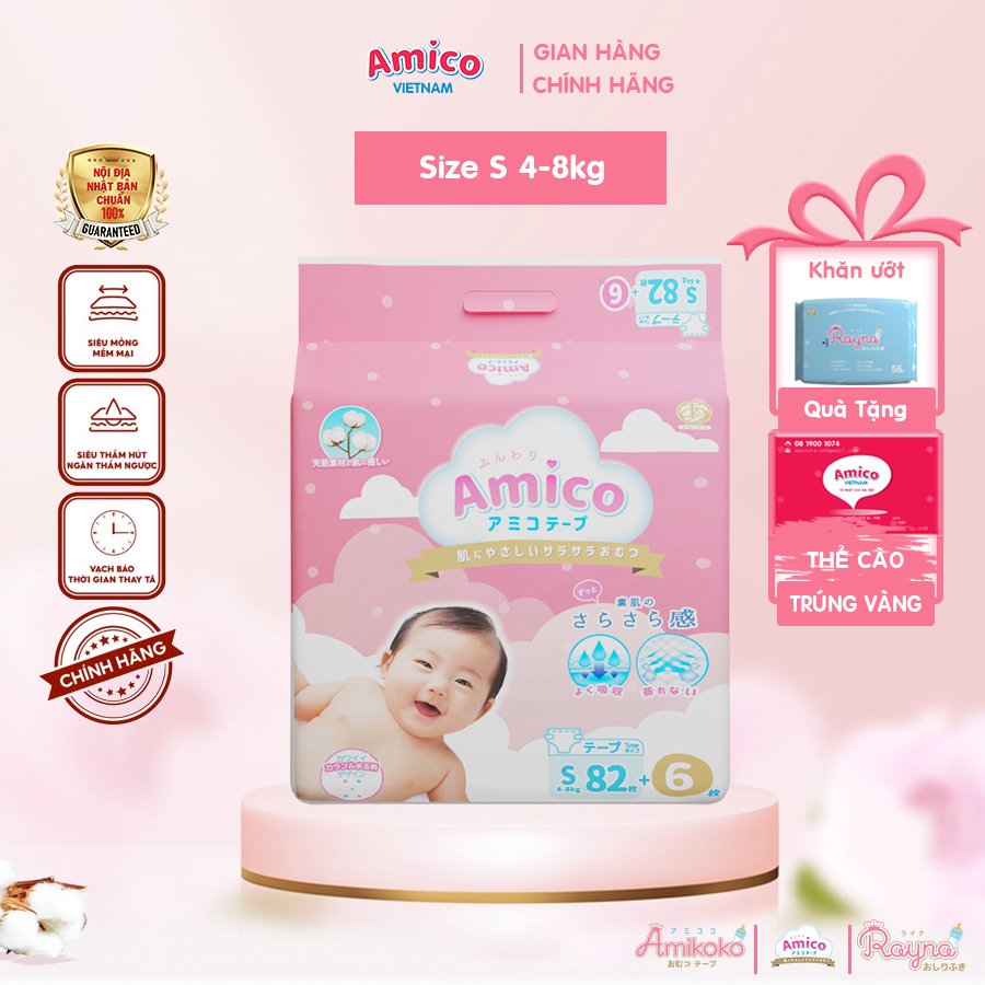 Tã dán Amico S82+6 miếng (dành cho bé 4- 8kg)