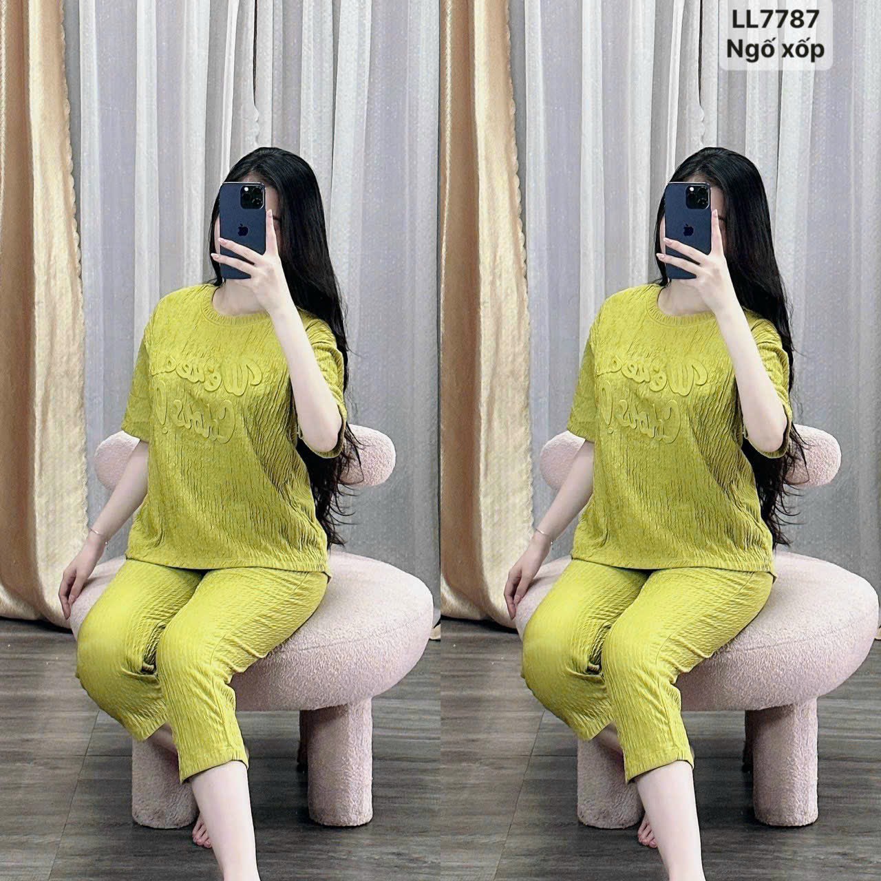 Set ngố thun xốp gân in dập nổi quần dài 7cm , Có sẵn