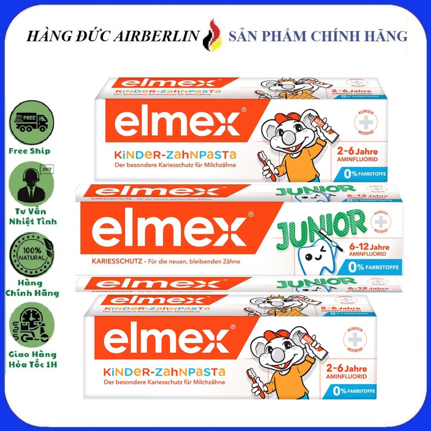 [Hàng Đức chính hãng.HN] Kem đánh răng Elmex trẻ em 75ml {hangducairberlin}