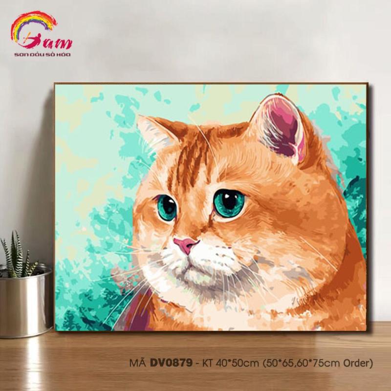 Tranh tô màu theo số sơn dầu số hóa Gam Tranh động vật thú cưng Mèo mập mã DV0879