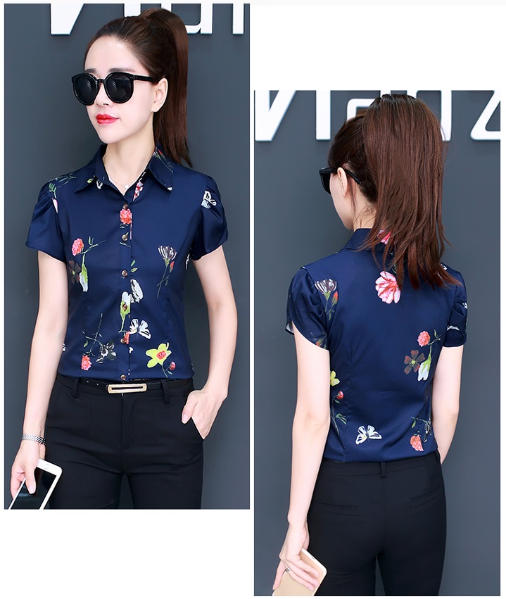 Sơ mi nữ cổ bẻ ngắn tay hoạ tiết sm97