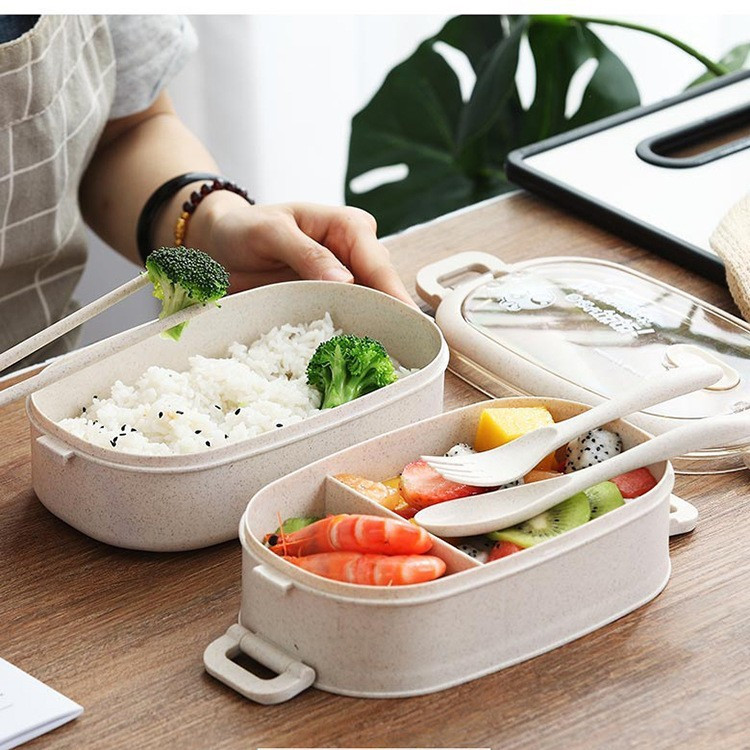 [HCM](TẶNG KÈM MUỖNG  ĐŨA NĨA) - HỘP CƠM 2 TẦNG LÚA MẠCH CÓ QUAI XÁCH TIỆN DỤNG  - CÀ MEN 2 TẦNG GIỮ NHIỆT TỐT