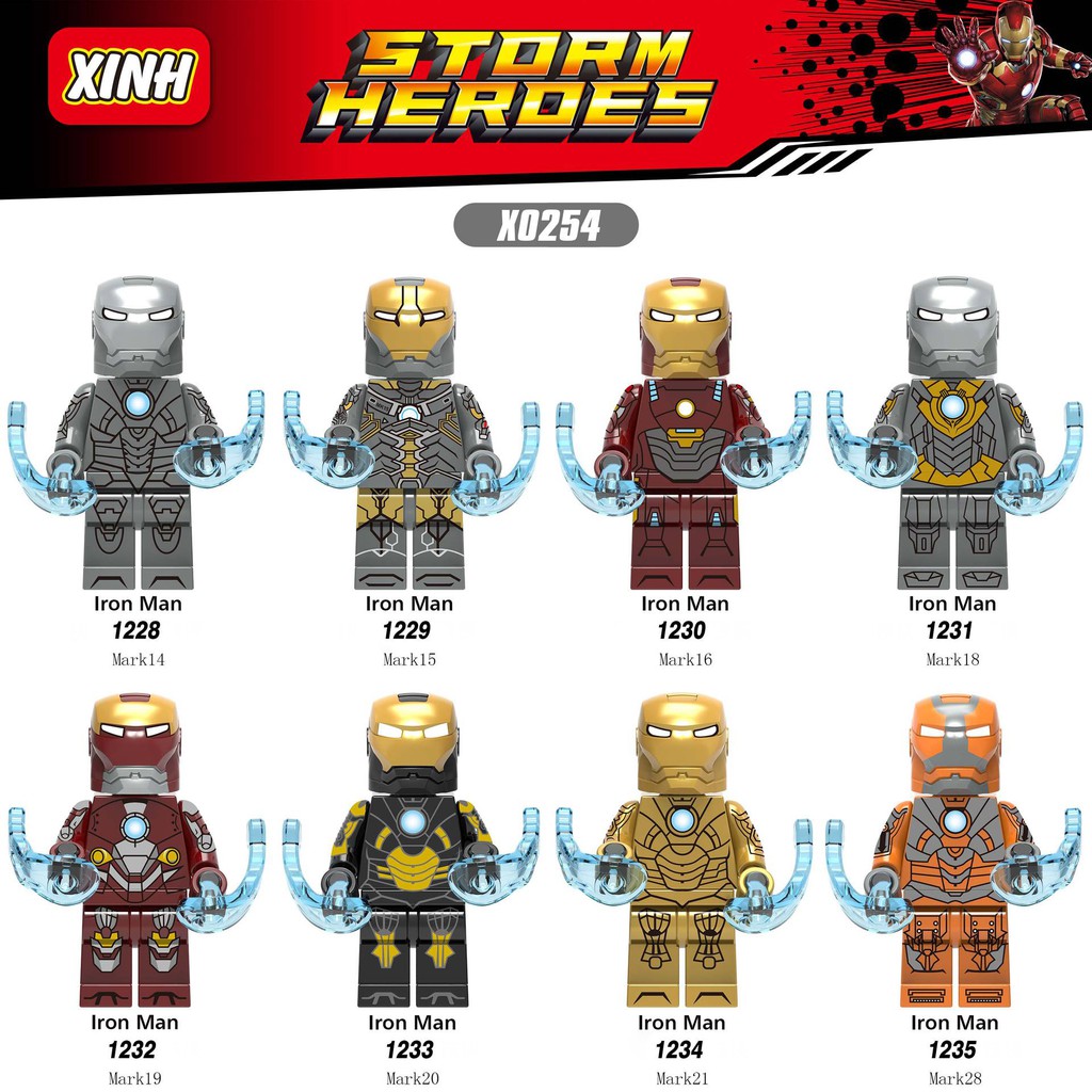 Lego Minifigures Các Mẫu Siêu Anh Hùng Iron Man Phiên Bản Mark14 Mark15 Mark16 Mark18 Mark19 Mark20 Mark21 Mark28 X0254
