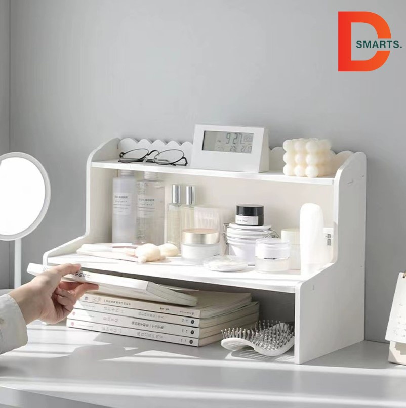 Kệ sách gỗ để bàn 2 tầng đựng sách vở, mỹ phẩm đa năng, giá đỡ đựng đồ bàn học