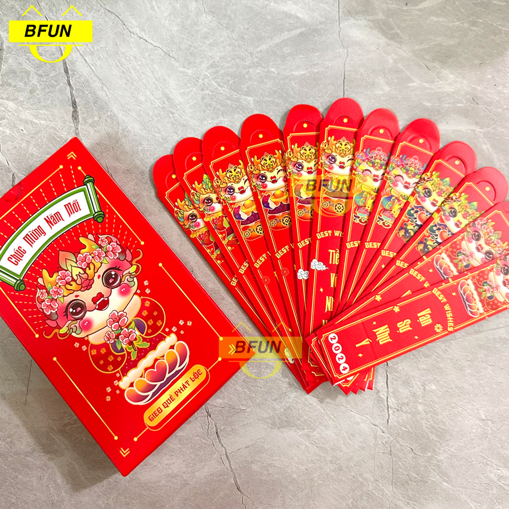 12 PCs happy new year lucky money envelops hex refill box-2024 box lucky money box accessories bfun New Year