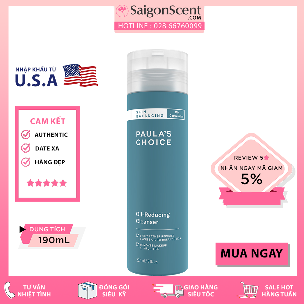 [SaigonScent] Sữa rửa mặt Paula's Choice Skin Balancing Oil-Reducing Cleanser ( 1150 - 237mL )
