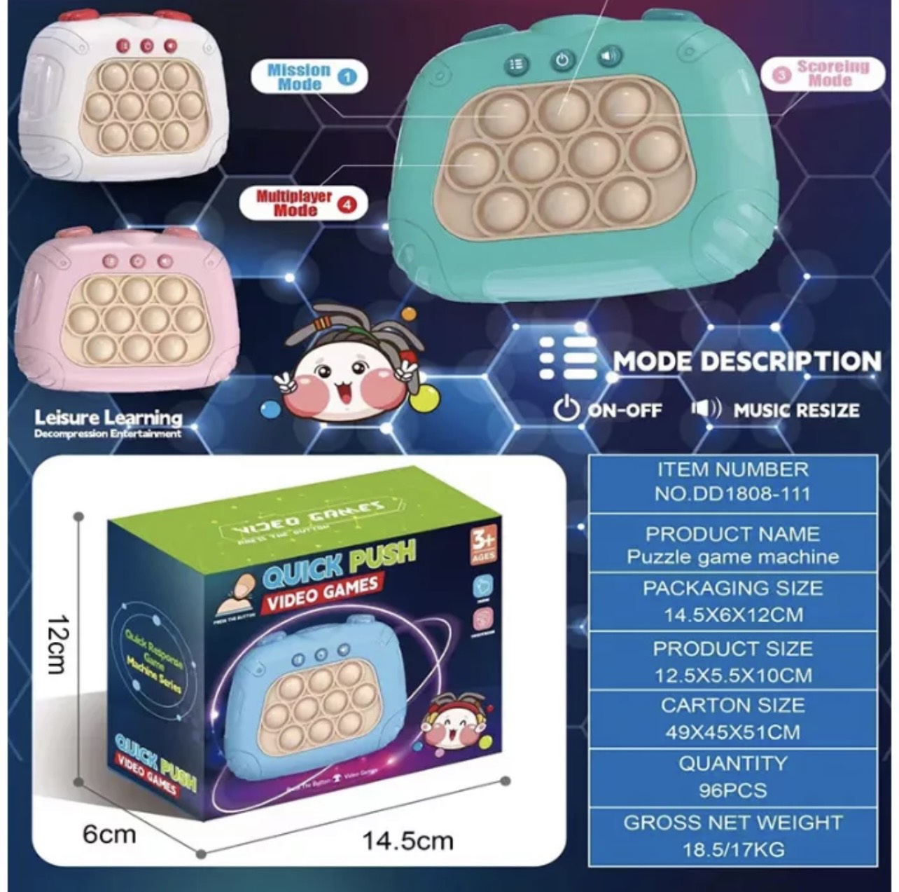 Đồ chơi Pop it thế hệ mới - máy game giải trí bấm fnút theo đèn nhạc cho mọi lứa tuổi, máy giảm stress Bebi123shop