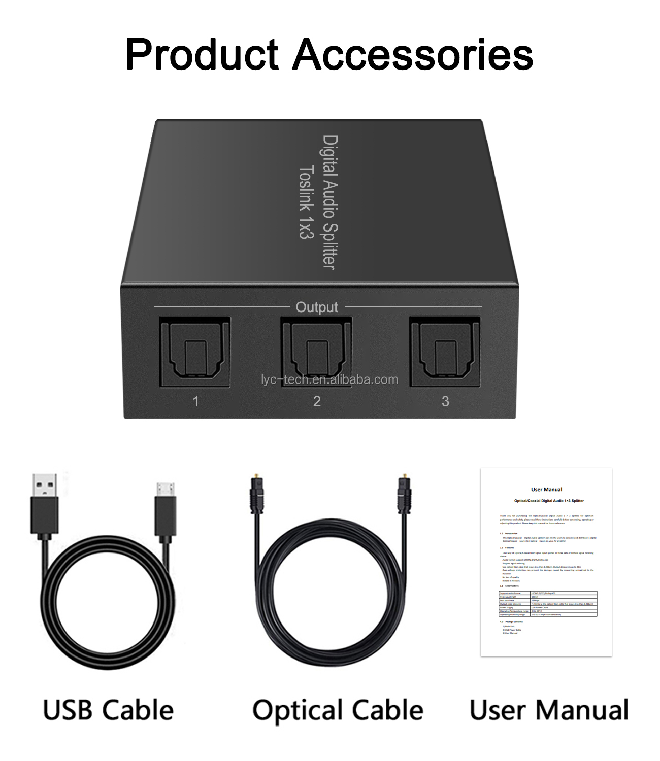 SPDIF digital optical Toslink audio splitter 1x3 splitter audio