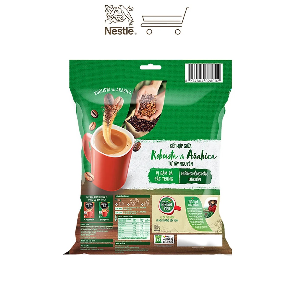 [BỊT XANH LÁ] Nescafé 3in1 đậm vị cà phê (Bịch 46 gói x 17g) - VỊ RANG ĐẬM